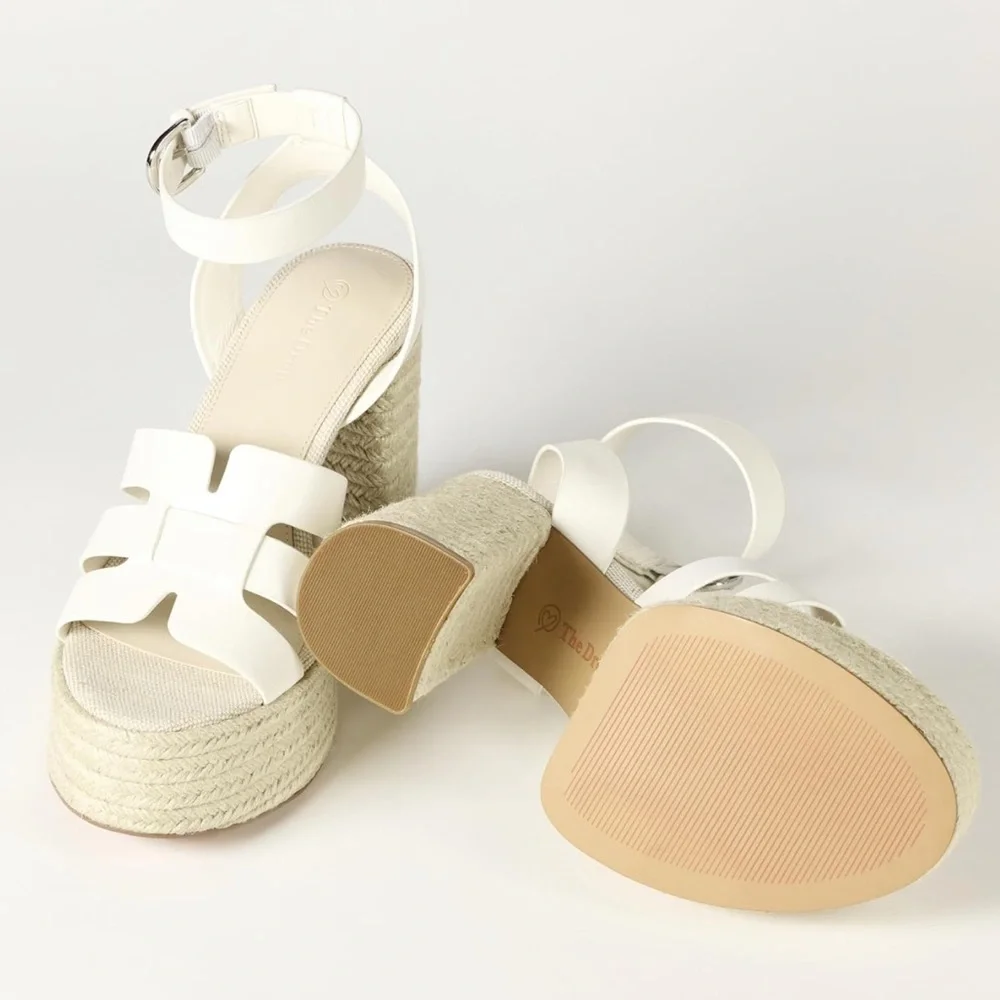 The Drop Platform Espadrille Heels Cream Strappy Sandals Size 10